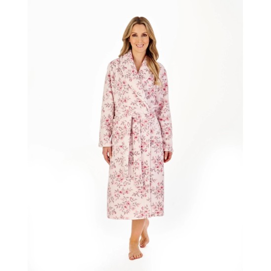 Floral Wrap Fleece Dressing Gown -Pink