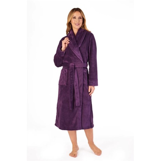 Fleece Wrap Dressing Gown -Plum