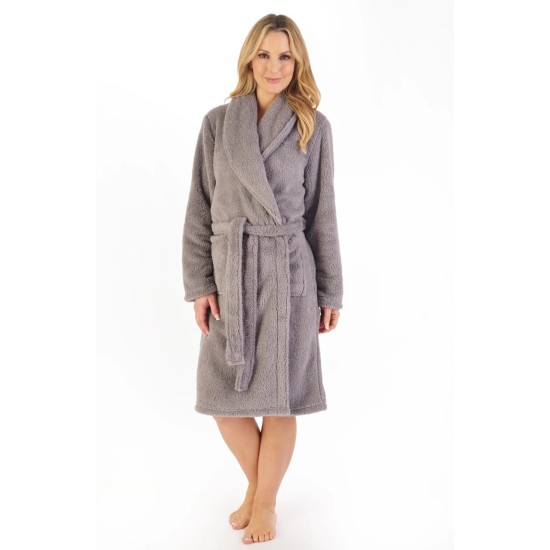 Fluffy Wrap Dressing Gown -Grey