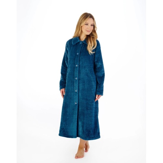  Fleece Button Dressing Gown- Teal