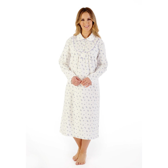 Floral Brushed Cotton Collared Nightdress -Purple