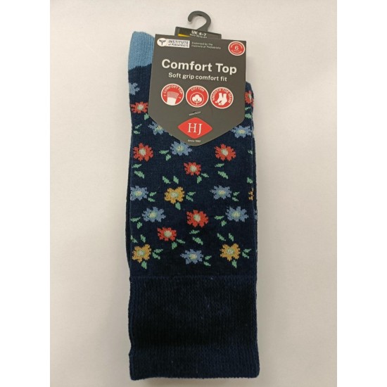 Floral Cotton Comfort Top socks Navy