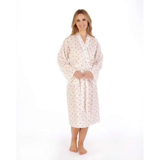Floral Cotton Dressing Gown -Ivory