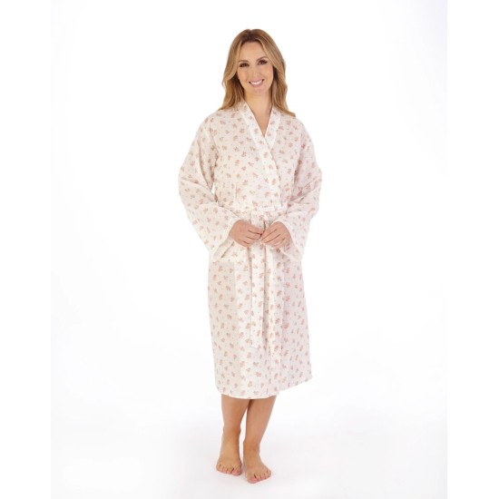 Floral Cotton Dressing Gown -Ivory