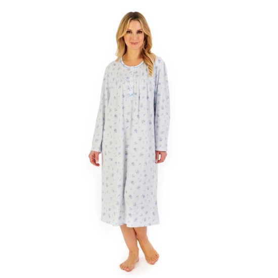 Floral L/S Poly-Cotton Nightdress -Blue