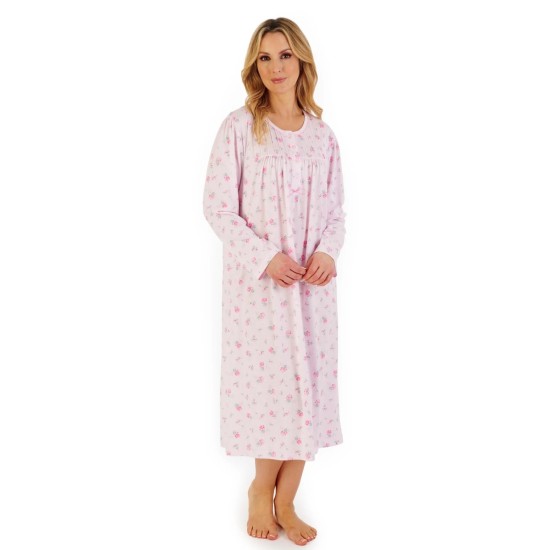 Floral L/S Poly-Cotton Nightdress -Pink