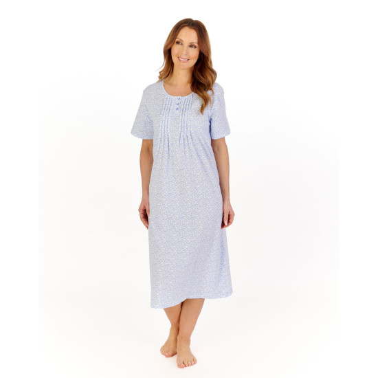 Floral S/S Cotton Nightdress- Blue