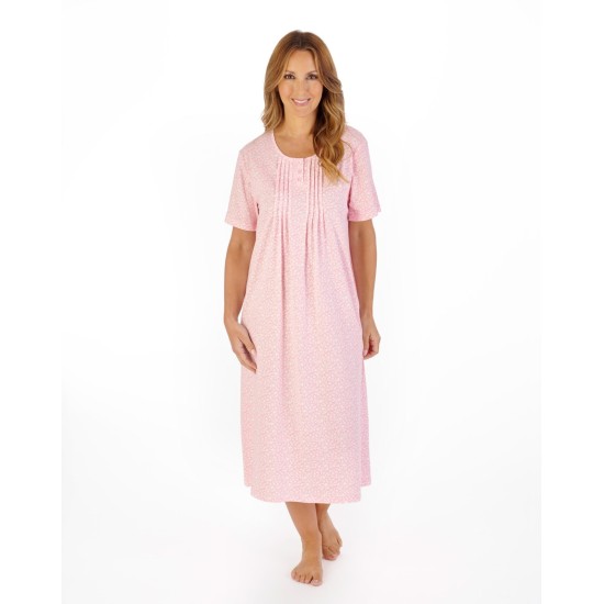 Floral S/S Cotton Nightdress -Pink