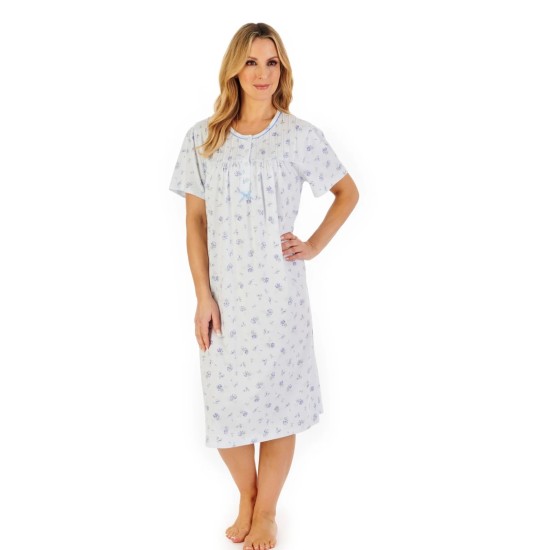 Floral S/S Polycotton Nightdress -Blue