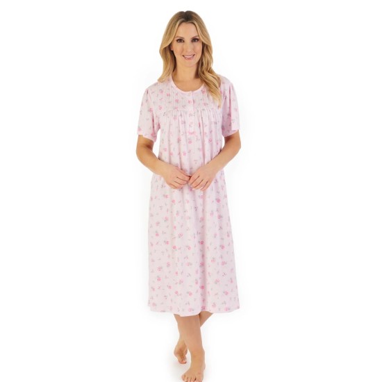 Floral S/S Polycotton Nightdress -Pink