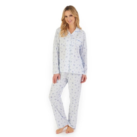 Floral S/S Poly-Cotton Pj's-Blue