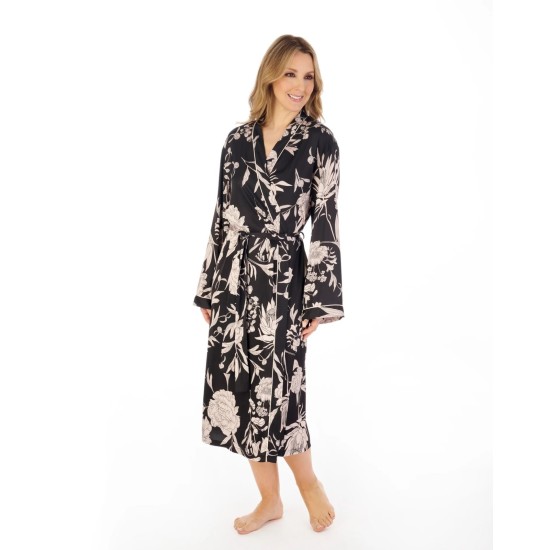 Black floral dressing gown shop