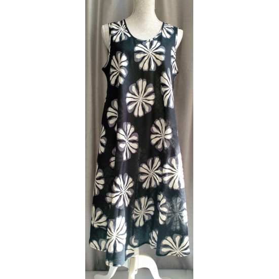 Flower Print Sleeveless Umbrella Dress Black