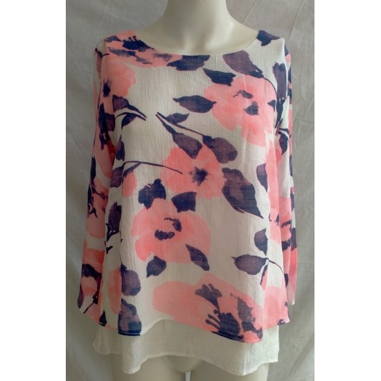 Flower Print Layered Top-  Pink/White