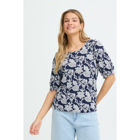 FRAmy BL3 Bloom Navy Print Top