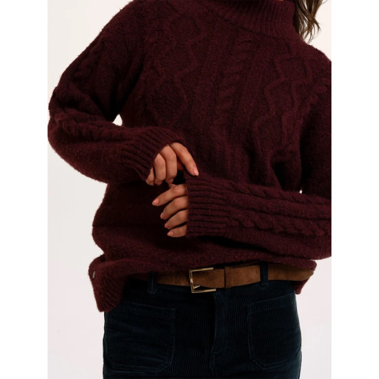 Freya Cable Knit Funnel Neck- Burgundy