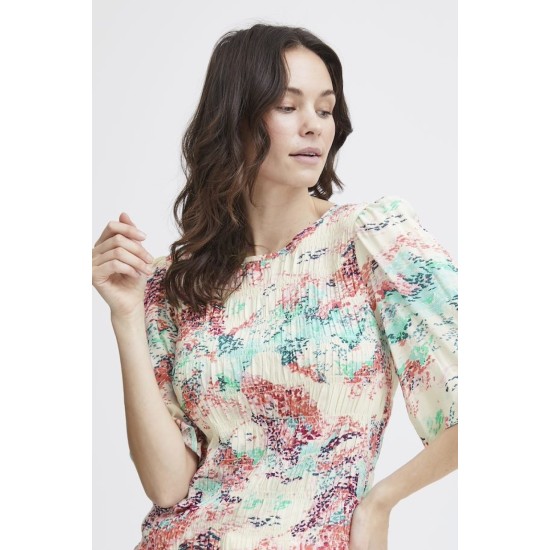 FRLalu Floral Crinkle Blouse-Rouge Mix