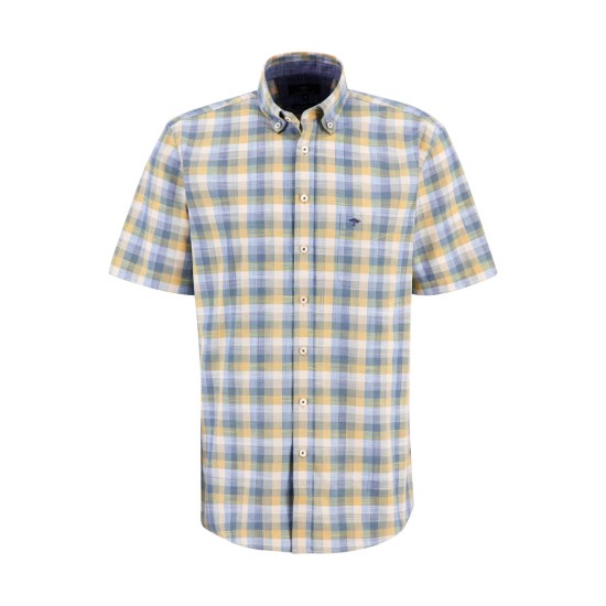 Fynch-Hatton S/s Summer Slub Check Soft Sun