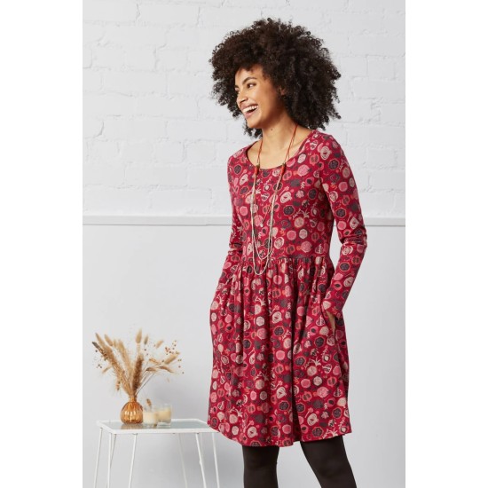 Gathered Jersey Tunic Dress Crimson