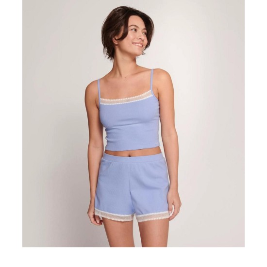 Go Ribbed Cropped Top & Shorts- Riviera Blue