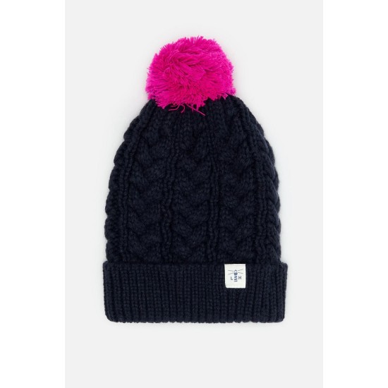 Hannah Bobble Hat- Fuchsia & Navy