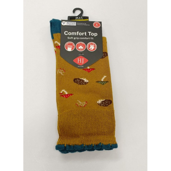 Hedgehog & Mushroom Cotton Comfort Top socks Ochre