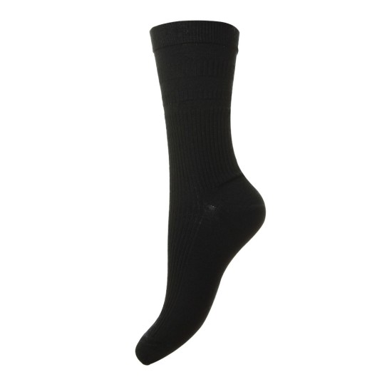 HJ Soft Top Wool Rich Socks Black