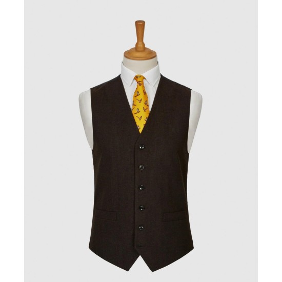 LA Smith Herringbone Waistcoat Brown