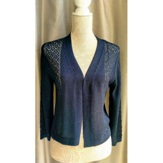 Lacy Patterned Knit Shrug- Navy