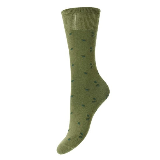 HJ Leaf Cotton Comfort Top socks- Khaki