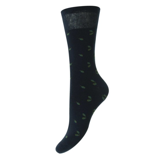 HJ Leaf Cotton Comfort Top socks Navy