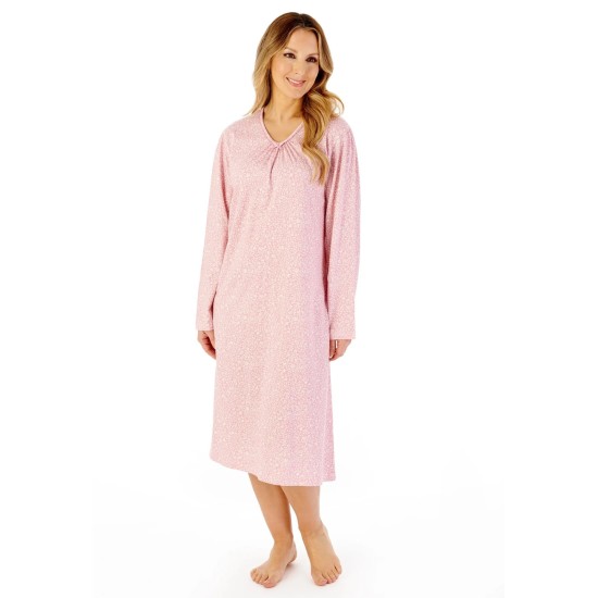 Leaf Print L/S Nightdress- Pink