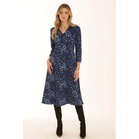 Leopard Midi Dress- Electric Blue