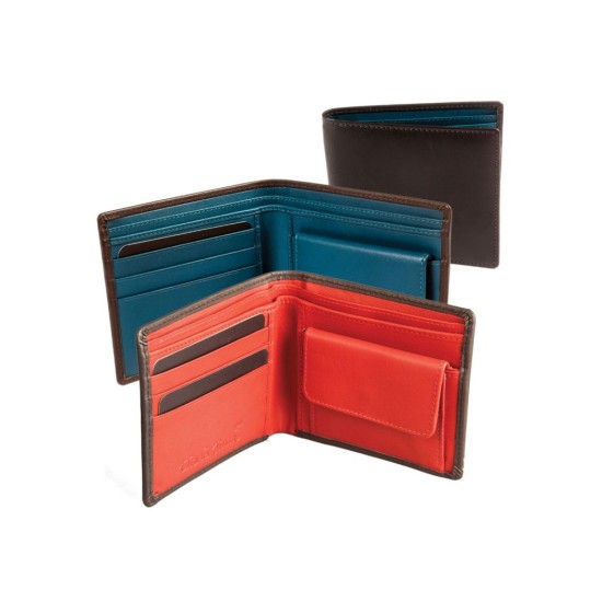 *Mens Leather Colour Trim Wallet- Black/Brown