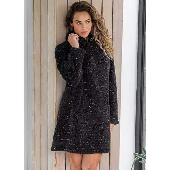 Metallic Fleece Oversized Lounge Hoodie- Black