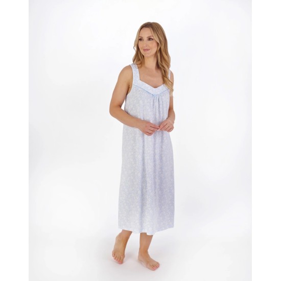 Mono Floral Cotton Strappy Nightdress- Blue