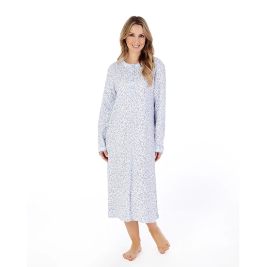 Ditsy Floral L/s Nightdress - Blue
