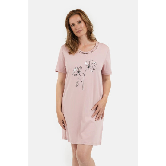 Nightdress S/S Flower Print - Rose