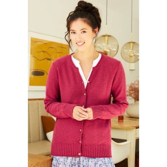 Notch Neck Roll Edge Cardigan- Beetroot