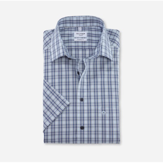 Olymp Casual S/S- Blue Beige Check