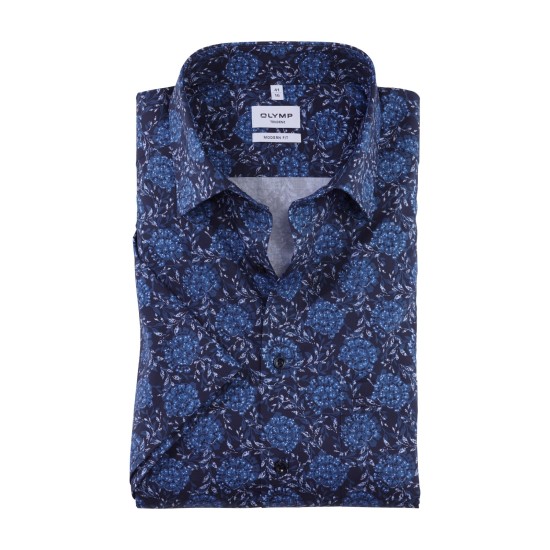 Olymp Casual S/S- Navy Blue/Stone Print