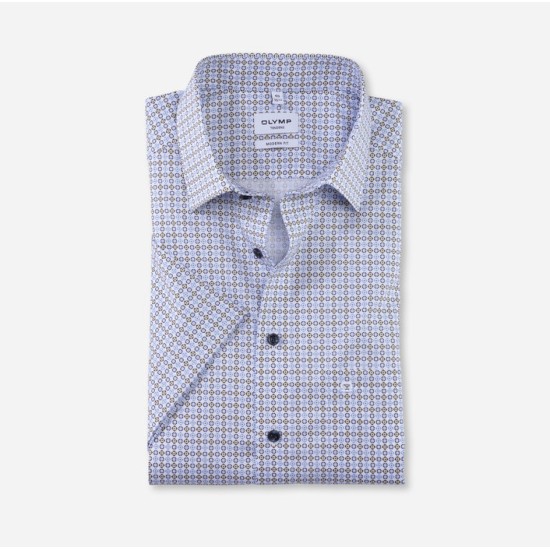 Olymp Casual S/S- White Blue/Green Squares
