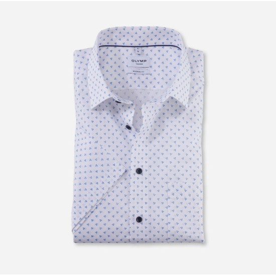 Olymp Casual S/S- White Blue/Triangle