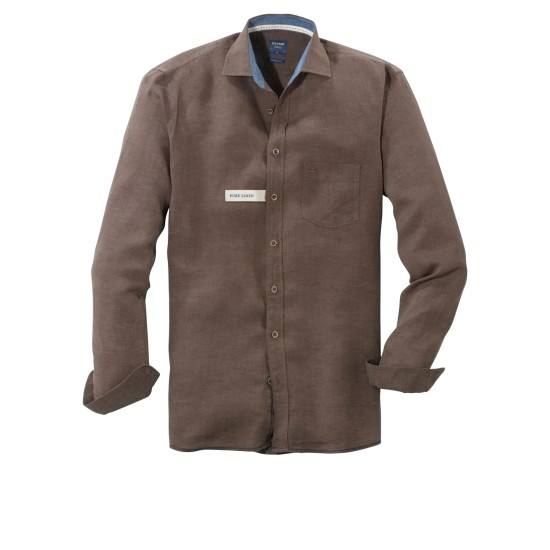 Olymp Linen Check L/s Shirt- Brown