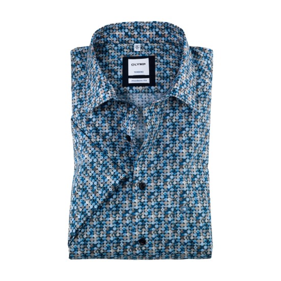 Olymp Spots S\s Shirt- Blue Brown