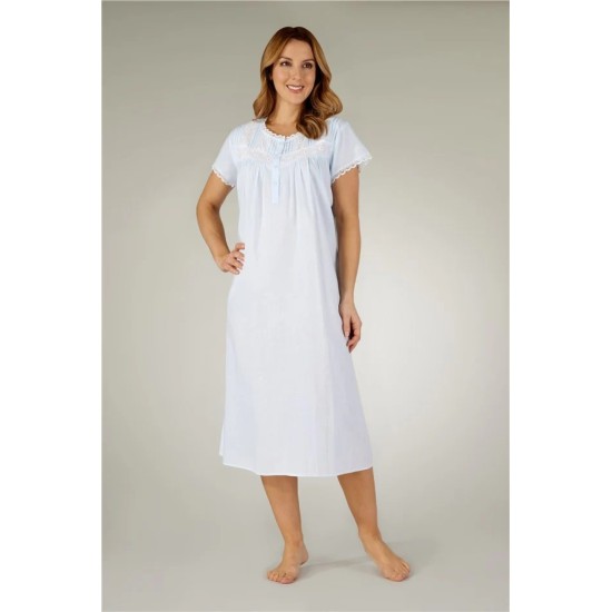 Oval Embroidered Lace Nightie-Blue