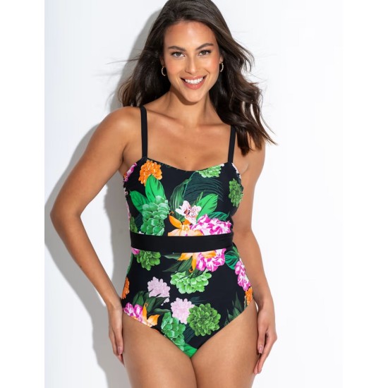 Palermo Panelled Control Swimsuit- Black/Green/Pink