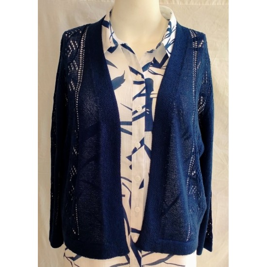 Patterned Knit Shrug- Navy