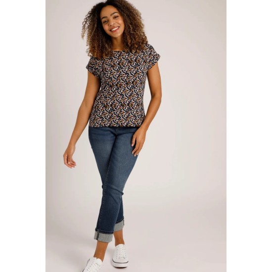 Paw Paw Organic Printed Top - Dk Navy