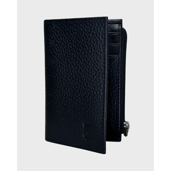 Pebble Grain Leather Bi-fold Wallet with Zip